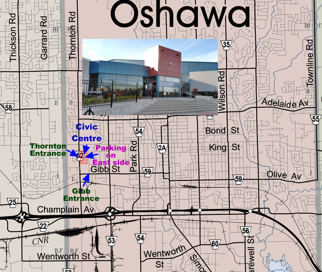 map to oshawa civic centre